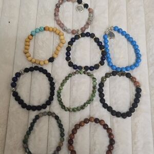 Assorted Beaded Stretch Bracelets - Blue, Black, Green, Yellow, Brown, Pink